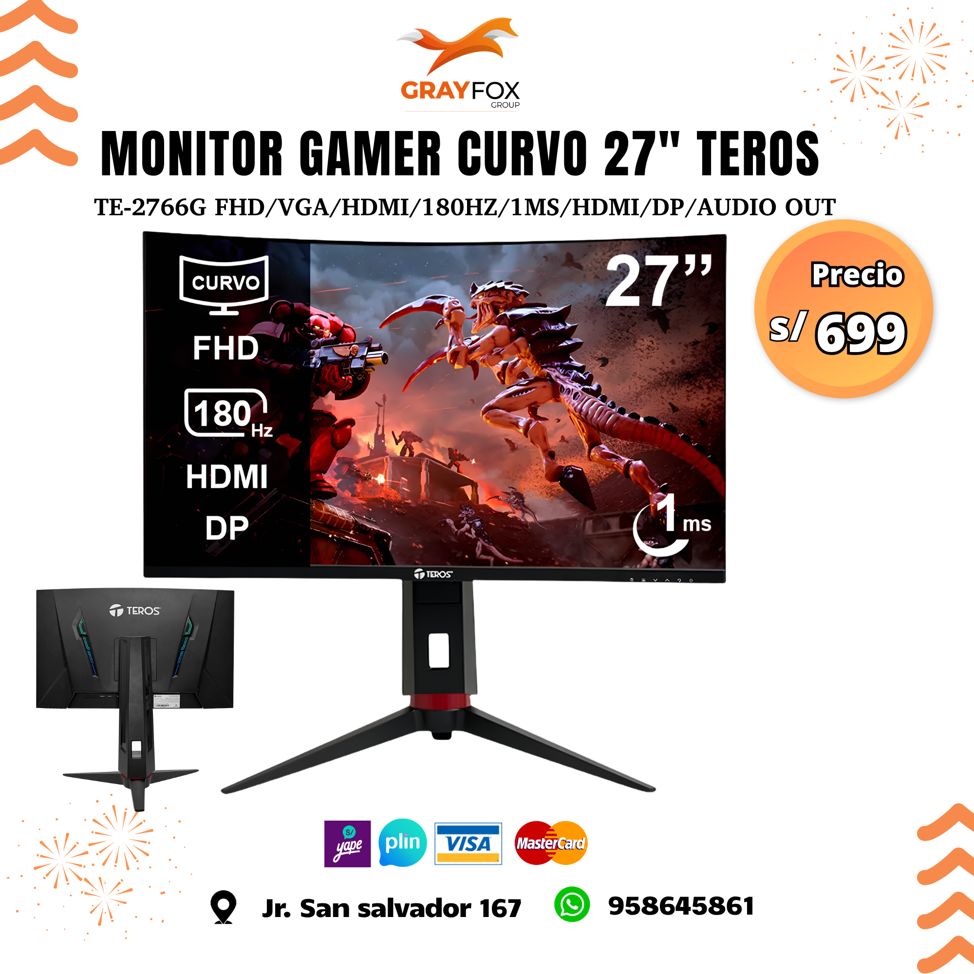 monitor gamer curvo 27" teros te 2766g monitor gamer curvo 27" teros te 2766g